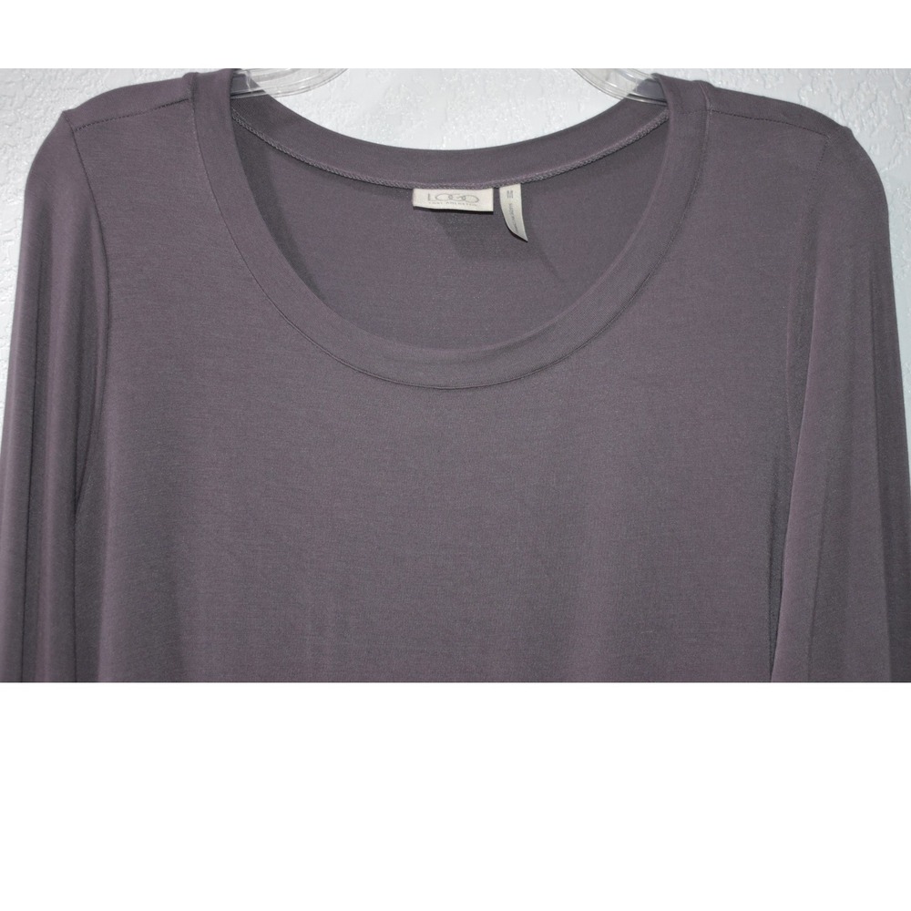 LOGO Lori Goldstein M Top Long Sleeve Scoop Neck Rayon Spandex Eggplant Purple